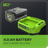 80V 18" 2.5kW Cordless Battery Chainsaw, (1) 4Ah Battery and 2A Charger