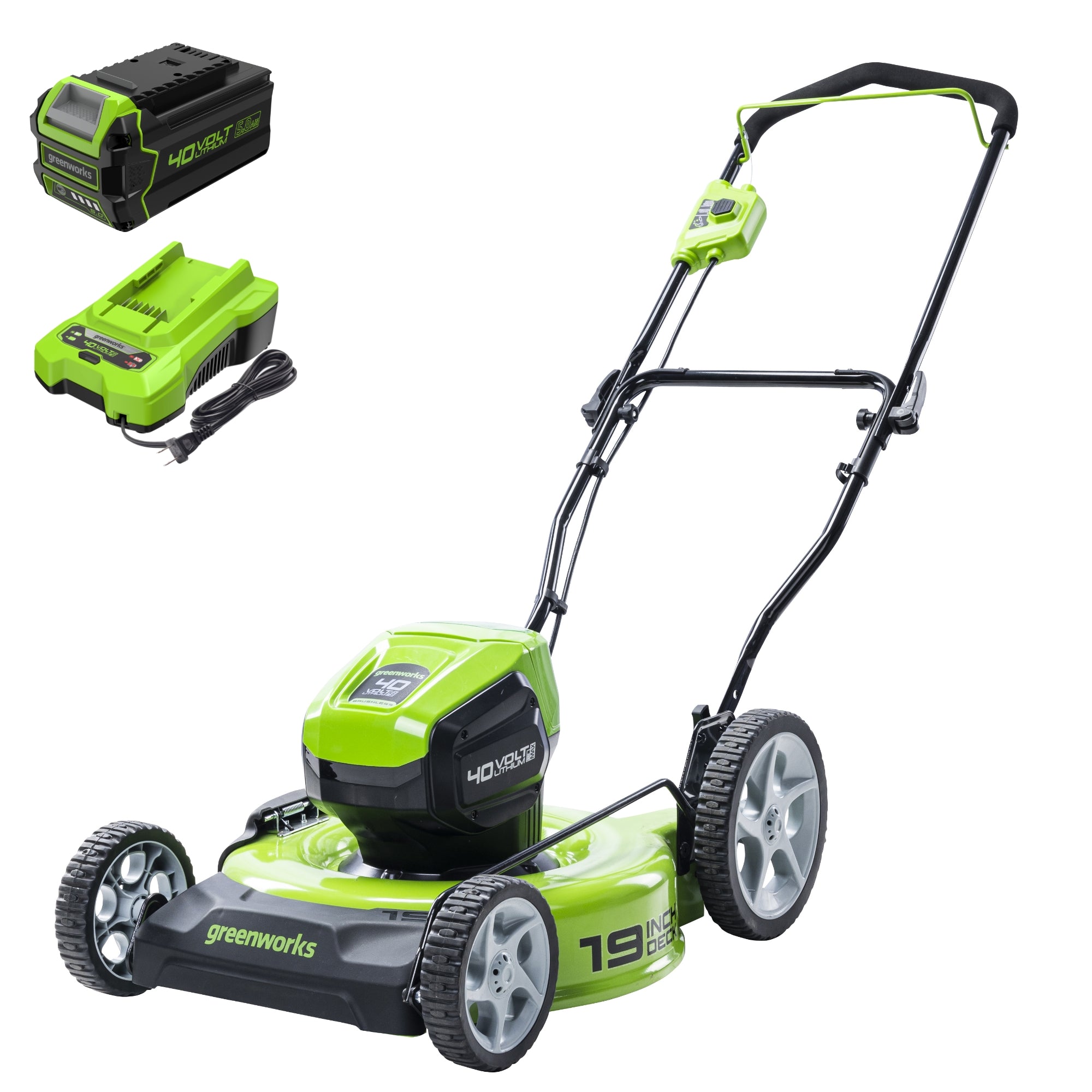 40V 19" Cordless Battery Push Lawn Mower: 5.0 Ah Battery and Charger, LM1934