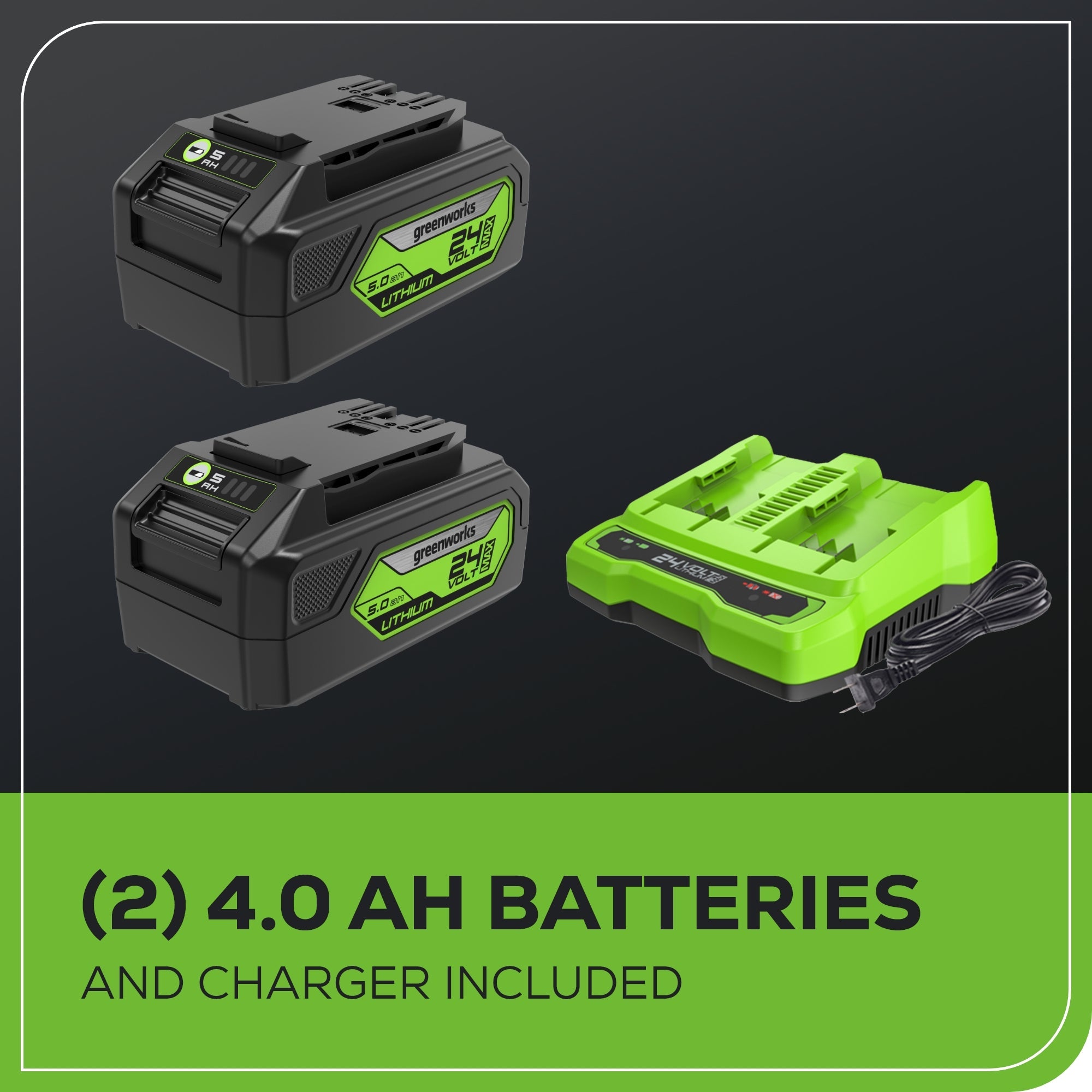 48V (24V x 2) 8" Brushless Cordless Edger: (2) 4.0 Ah USB Batteries and (1) 4A Dual-Port Charger