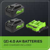 48V (24V x 2) 8" Brushless Cordless Edger: (2) 4.0 Ah USB Batteries and (1) 4A Dual-Port Charger