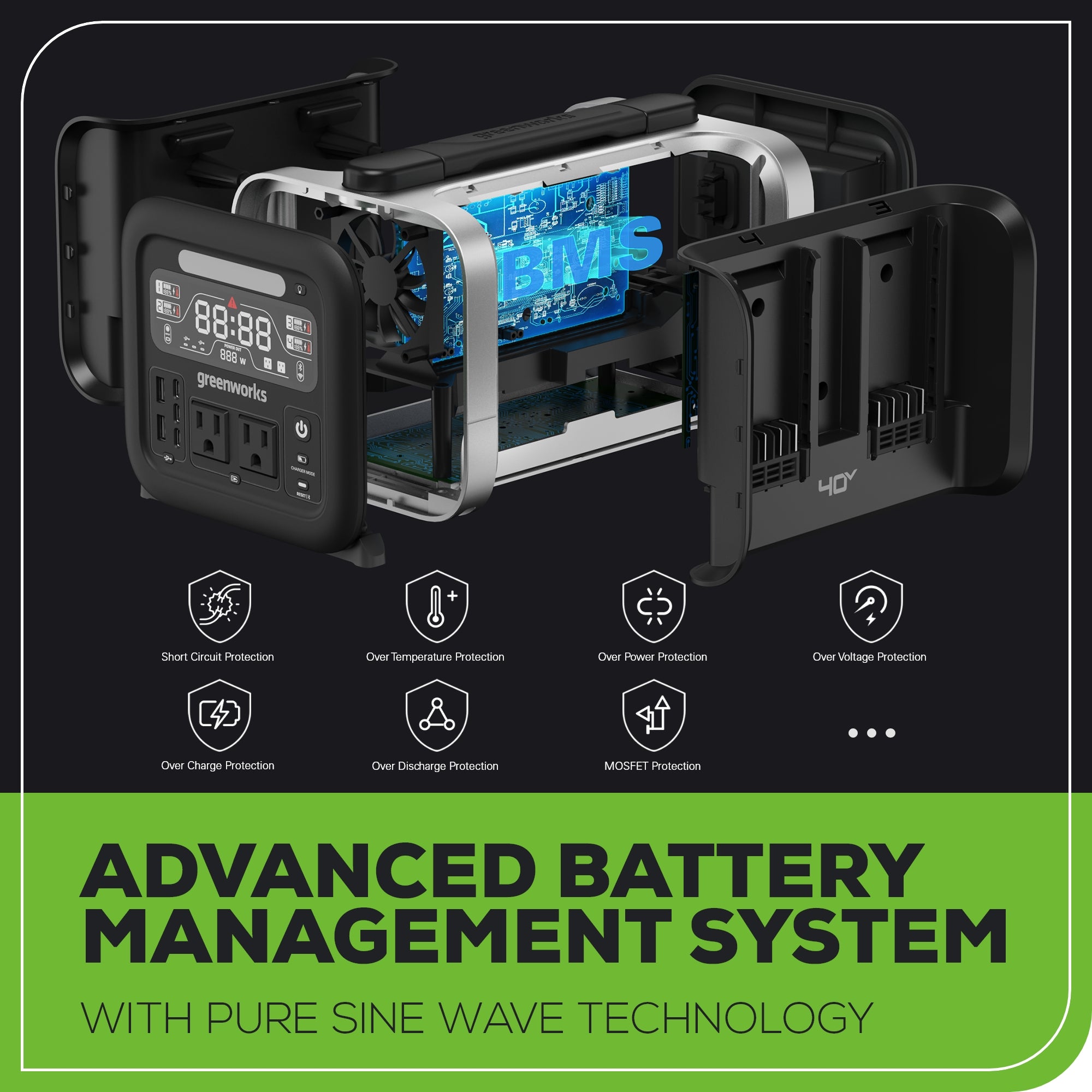 40V 500W 4-Slot Inverter Portable Power Station, (4) 4.0 Ah Batteries and Built-In Charger