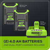 60V 25" Cordless Battery Dual Blade Self-Propelled Lawn Mower w/ Two (2) 4.0Ah Batteries & Dual-Port Charger, LM2516S