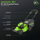 80V 21" Cordless Battery Self-Propelled Mower and Blower: 4.0 Ah Battery and Rapid Charger