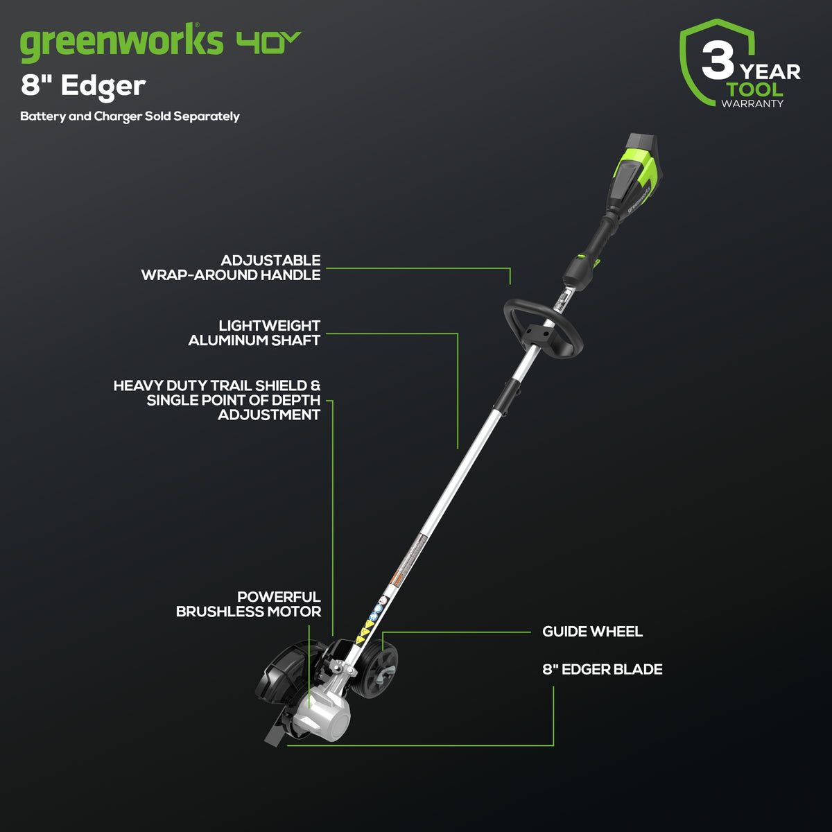 40V 8" Brushless Cordless Battery Edger (Tool Only)