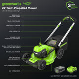 40V 21" Cordless Battery Self-Propelled Lawn Mower: 5.0Ah Battery and Charger, LM2154S