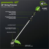 60V 16" Gen 2 Brushless Cordless Battery String Trimmer: (1) 2.5 Ah Battery, (1) 3A Charger