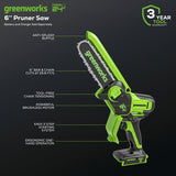 24V 6" Cordless Battery Brushless Pruner Saw (Tool Only)