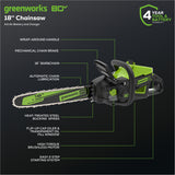 80V 18" Cordless Battery 2.5kW Chainsaw: 4.0Ah Battery & Rapid Charger