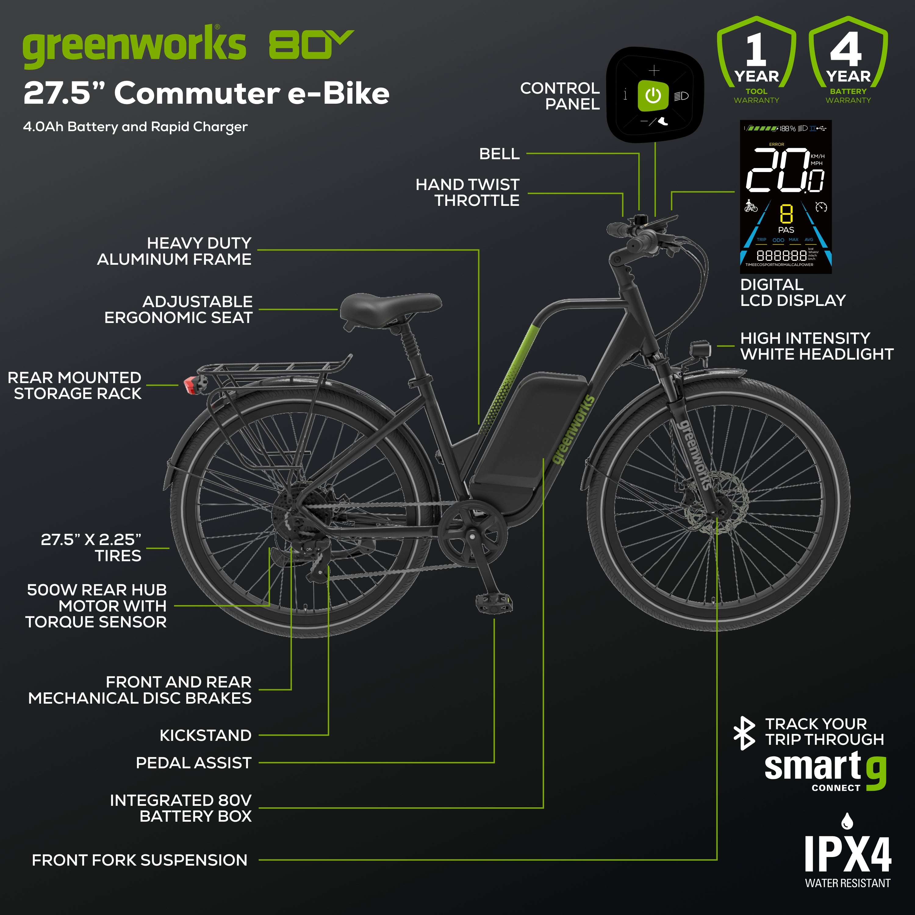 60V VENTURE Series 27.5" Electric Commuter Bike, 5Ah Battery and Charger