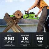 40V 18" Cordless Battery 2.0 kW Chainsaw, 8.0 Ah Battery and Charger