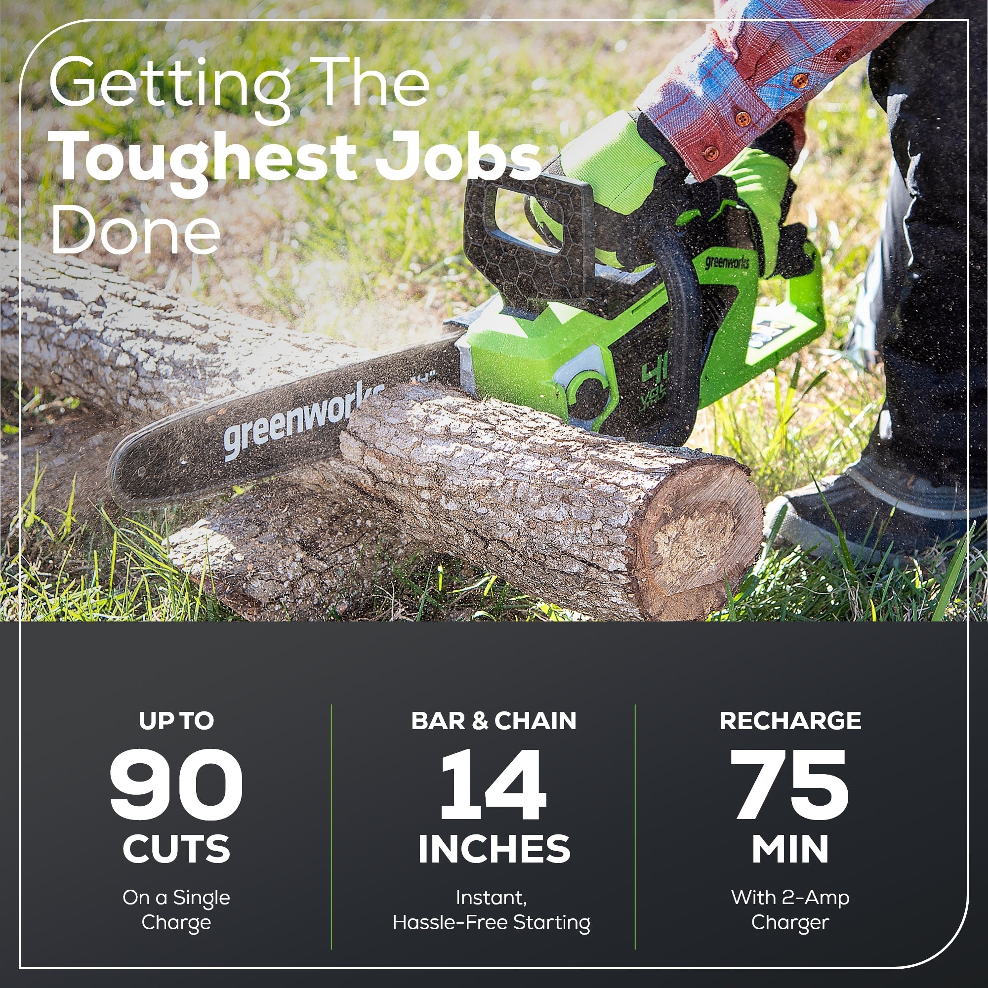 40V 14" Cordless Battery 1.0 kW Chainsaw and 10" Pole Saw and Hedge Trimmer Attachment: (2) 2.5 Ah Battery and (2) Chargers