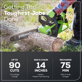 40V 14" Cordless Battery 1.0 kW Chainsaw and 10" Pole Saw and Hedge Trimmer Attachment: (2) 2.5 Ah Battery and (2) Chargers