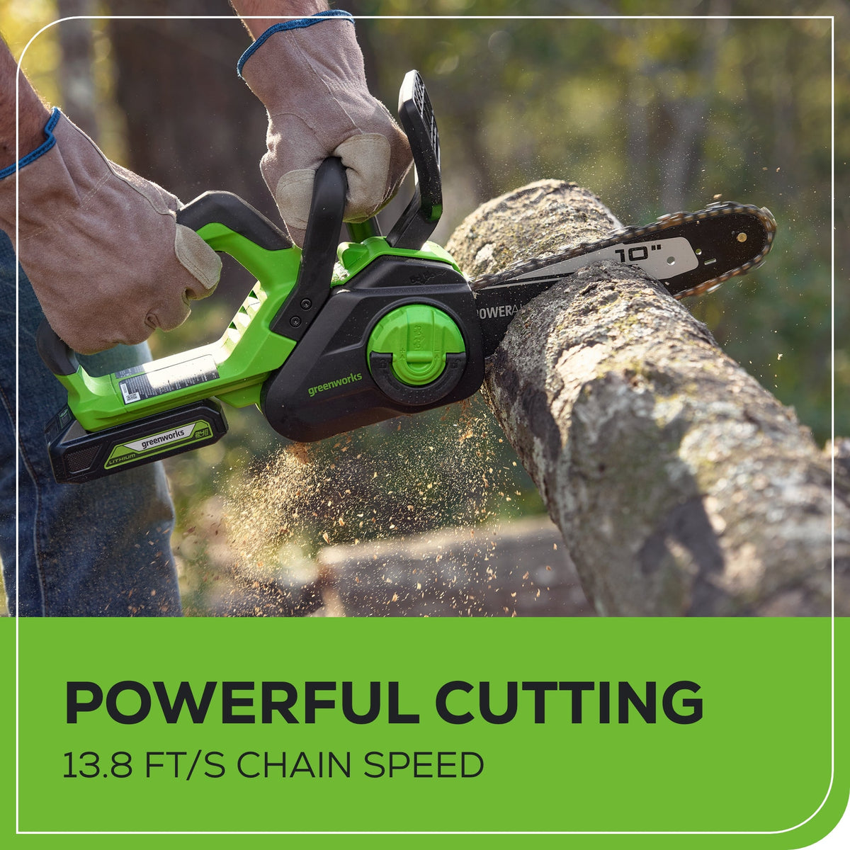 24V 10" Cordless Battery Chainsaw: 2.0 Ah USB Battery and Charger