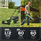 80V 21" Cordless Battery Self-Propelled Mower and Blower: 4.0 Ah Battery and Rapid Charger