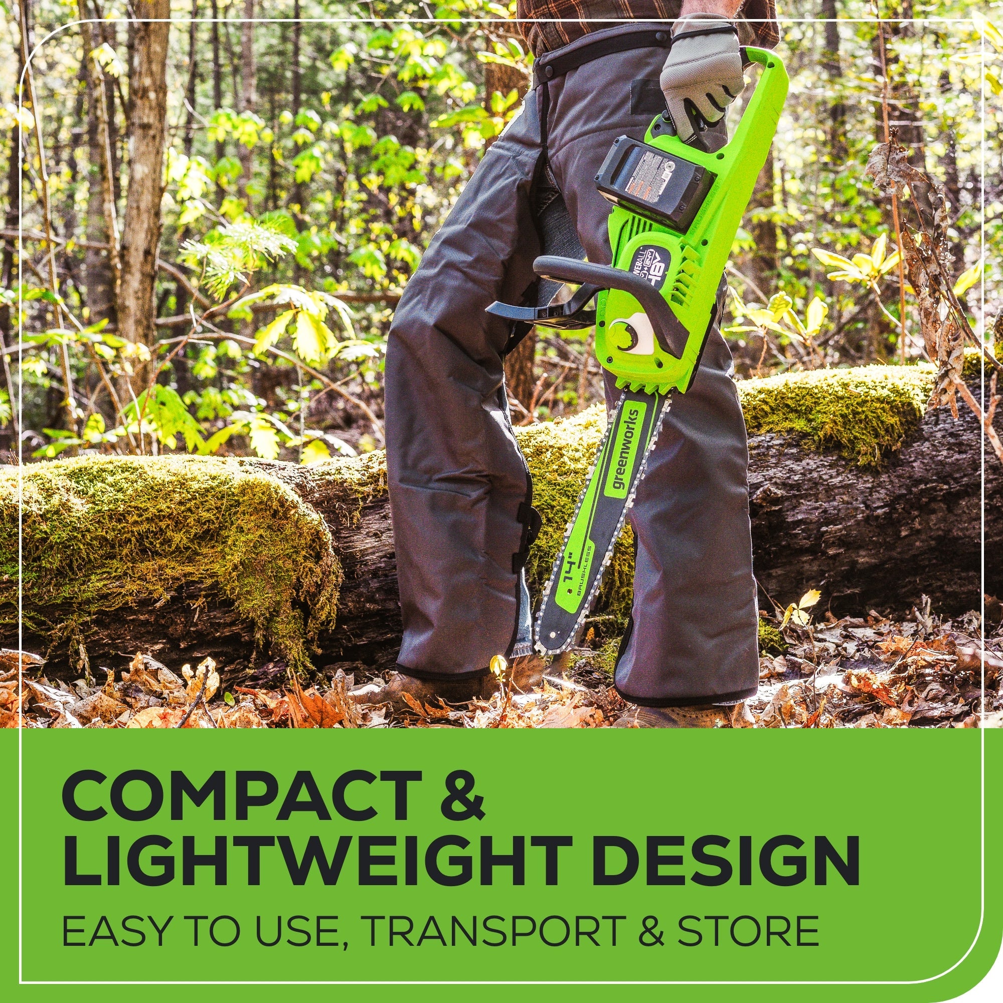 48V (24V x 2) 14" Cordless Battery Chainsaw: (2) 4.0 Ah USB Batteries and Dual-Port Charger