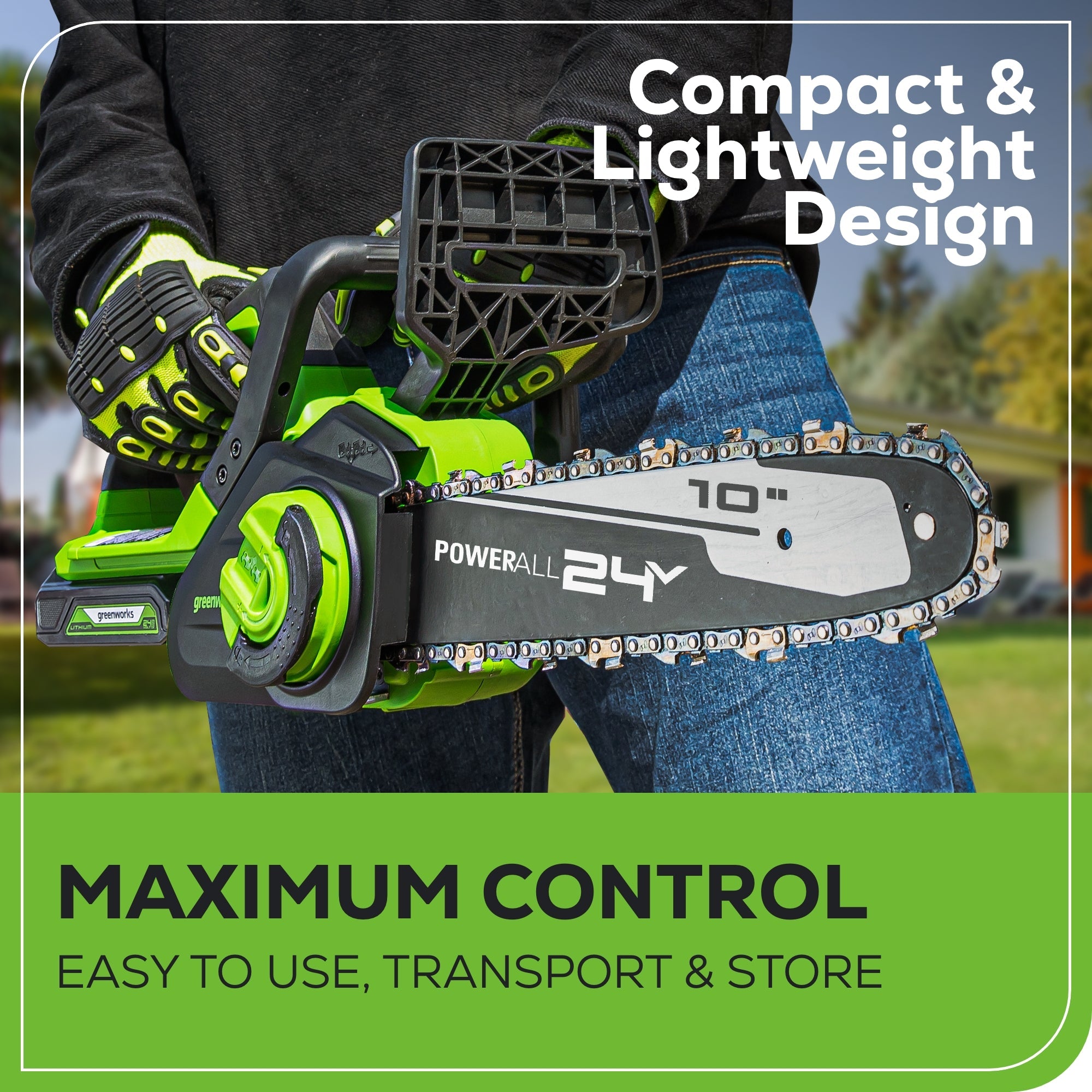 24V 10" Cordless Battery Chainsaw: 2.0 Ah USB Battery and Charger