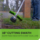 60V 16" Brushless Cordless Battery String Trimmer (Attachment Capable): (1) 4.0 Ah Battery, (1) 3A Charger, (1) Shoulder Strap