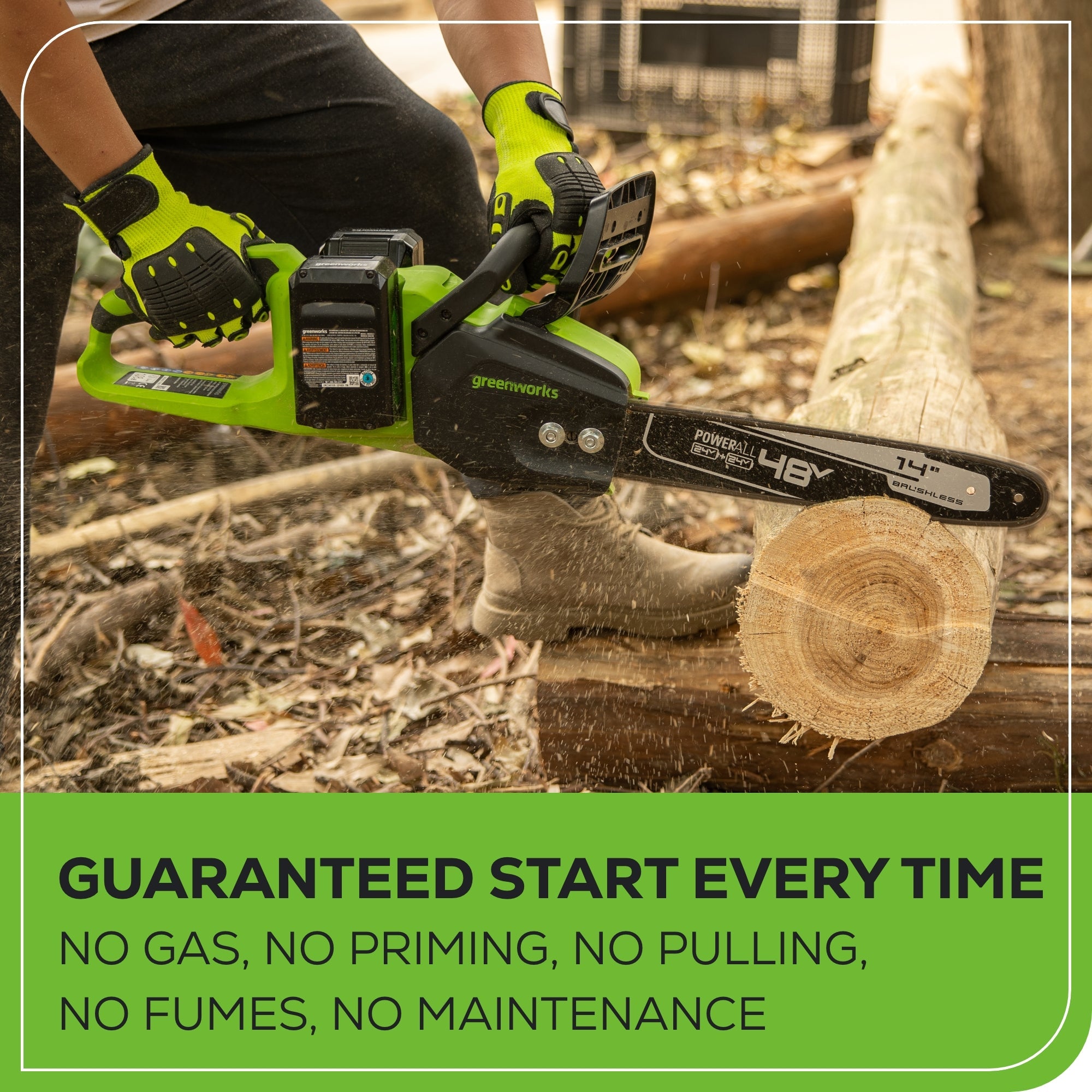 48V (24V x 2) 14" Cordless Battery Chainsaw: (2) 4.0 Ah USB Batteries and Dual-Port Charger