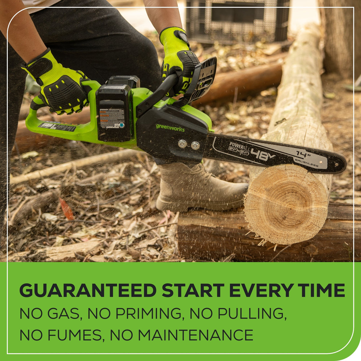48V (24V x 2) 14" Cordless Battery Chainsaw: (2) 4.0 Ah USB Batteries and Dual-Port Charger