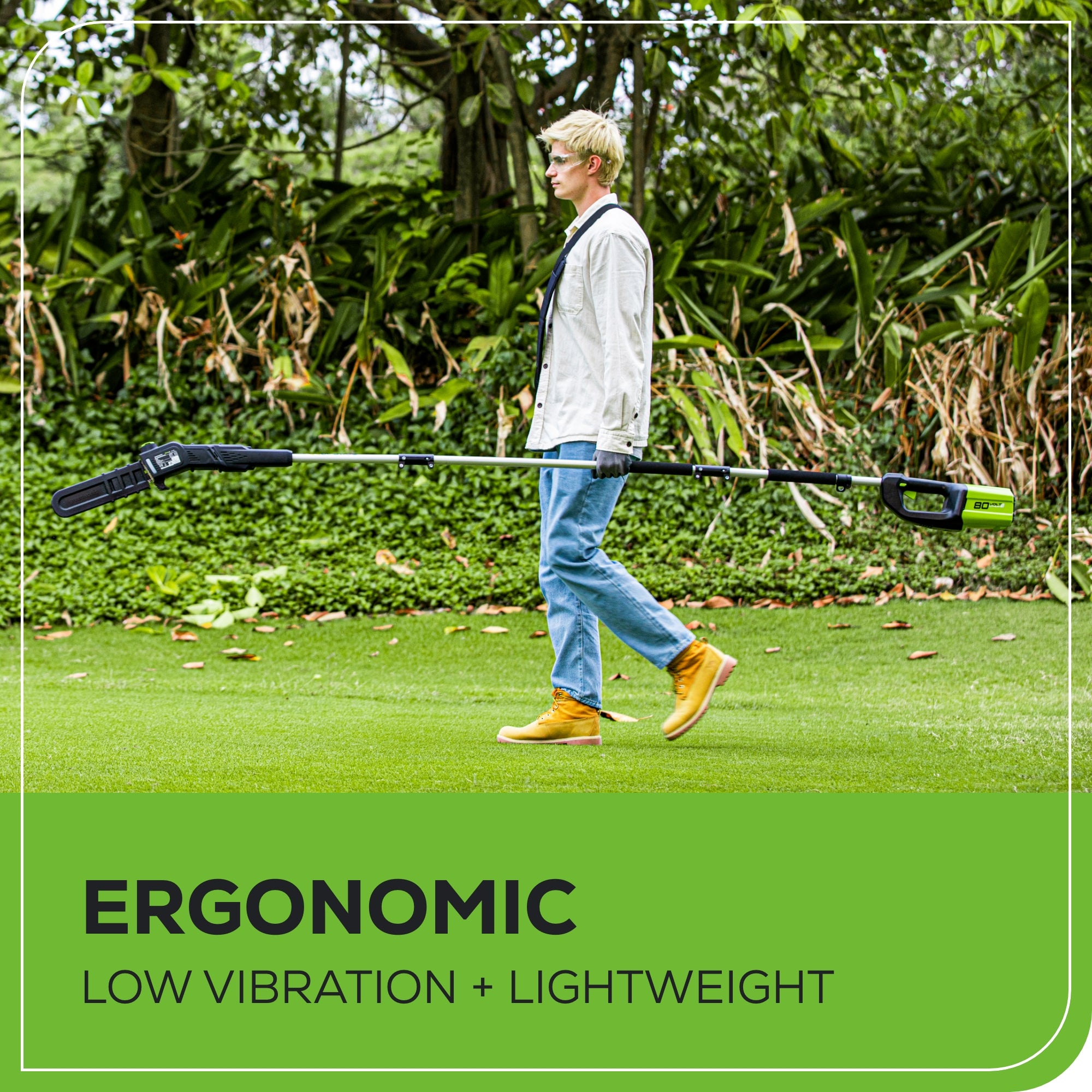 80V Cordless 10" Brushless Pole Saw: 2.0 Ah Battery and Rapid Charger