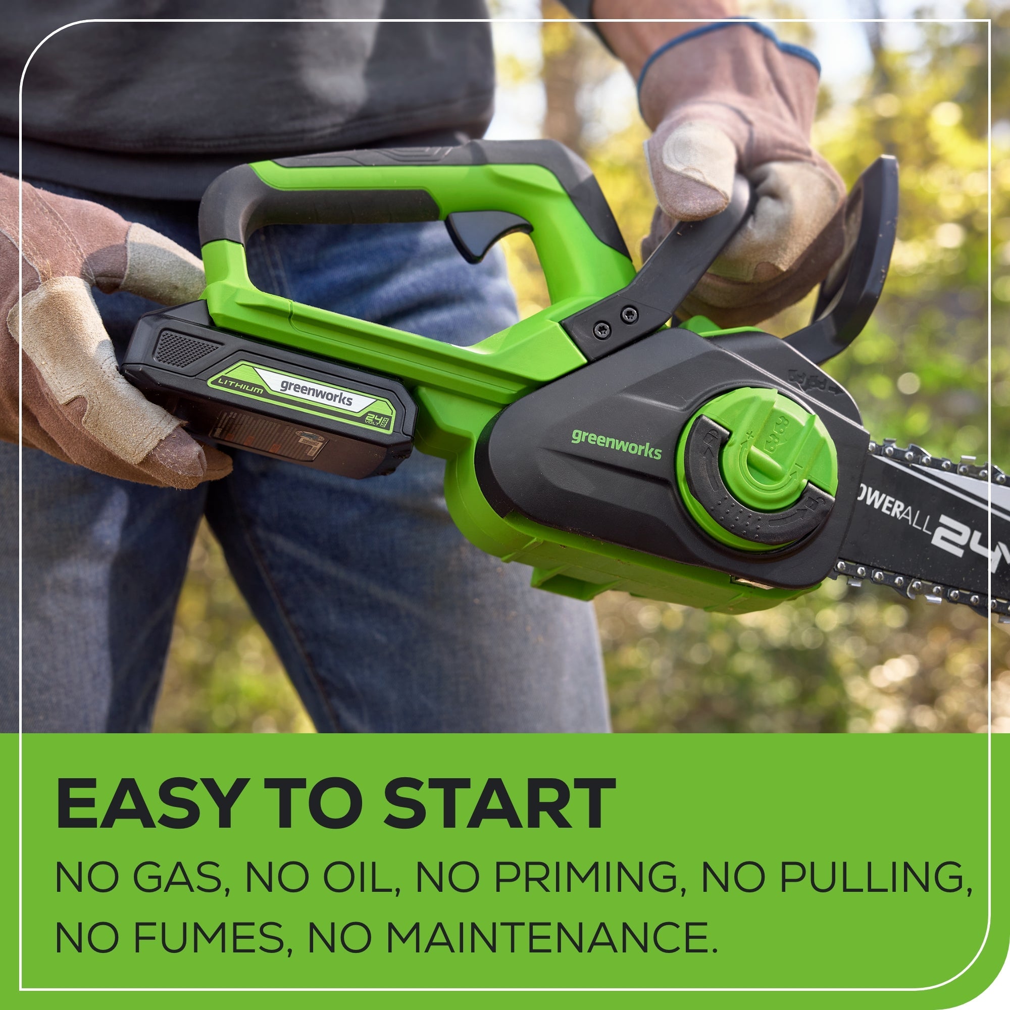 24V 10" Cordless Battery Chainsaw: 2.0 Ah USB Battery and Charger