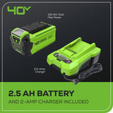 40V 14" Cordless Battery 1.0 kW Chainsaw and 10" Pole Saw and Hedge Trimmer Attachment: (2) 2.5 Ah Battery and (2) Chargers