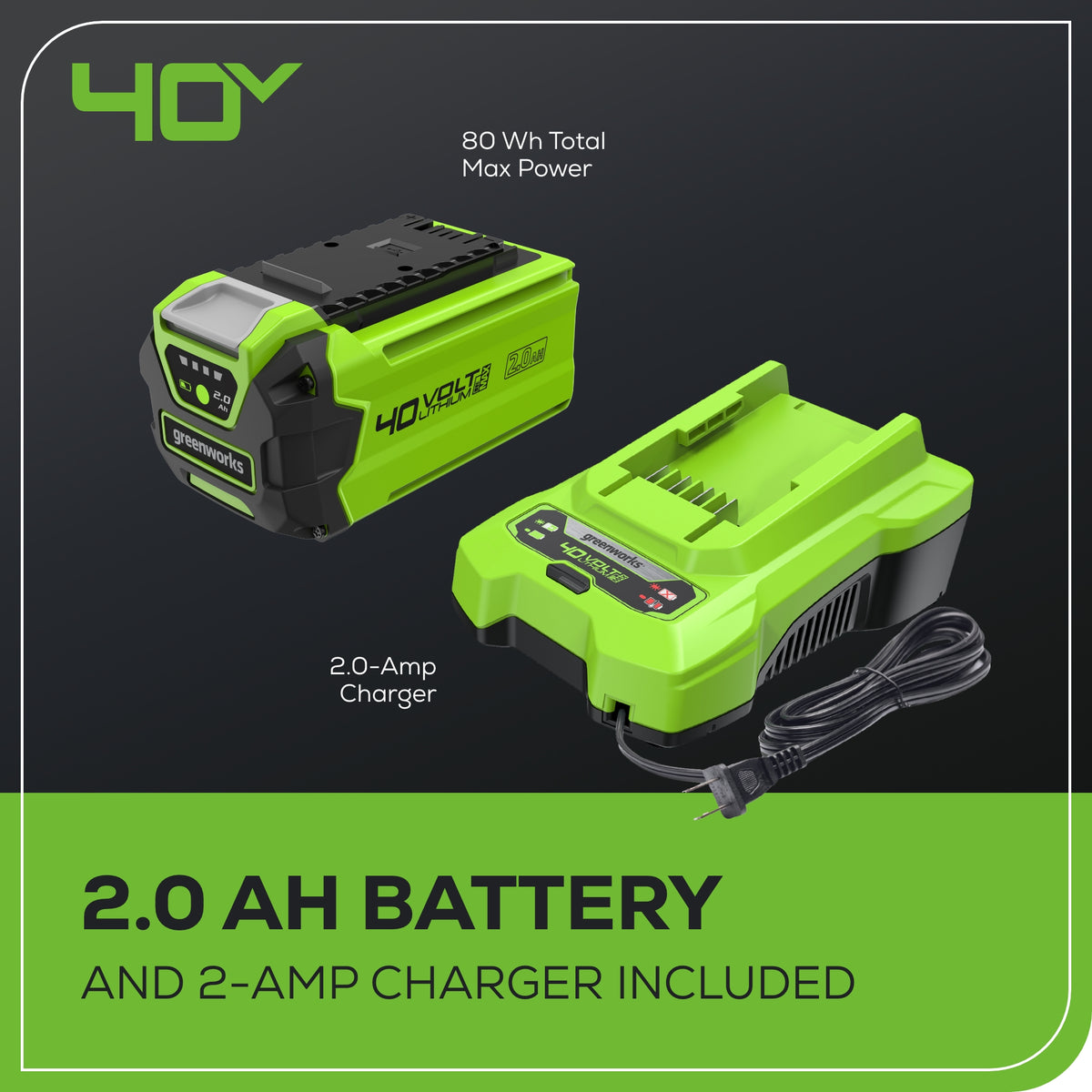 40V 8" Cordless Battery Pole Saw: 2.0 Ah Battery and Charger