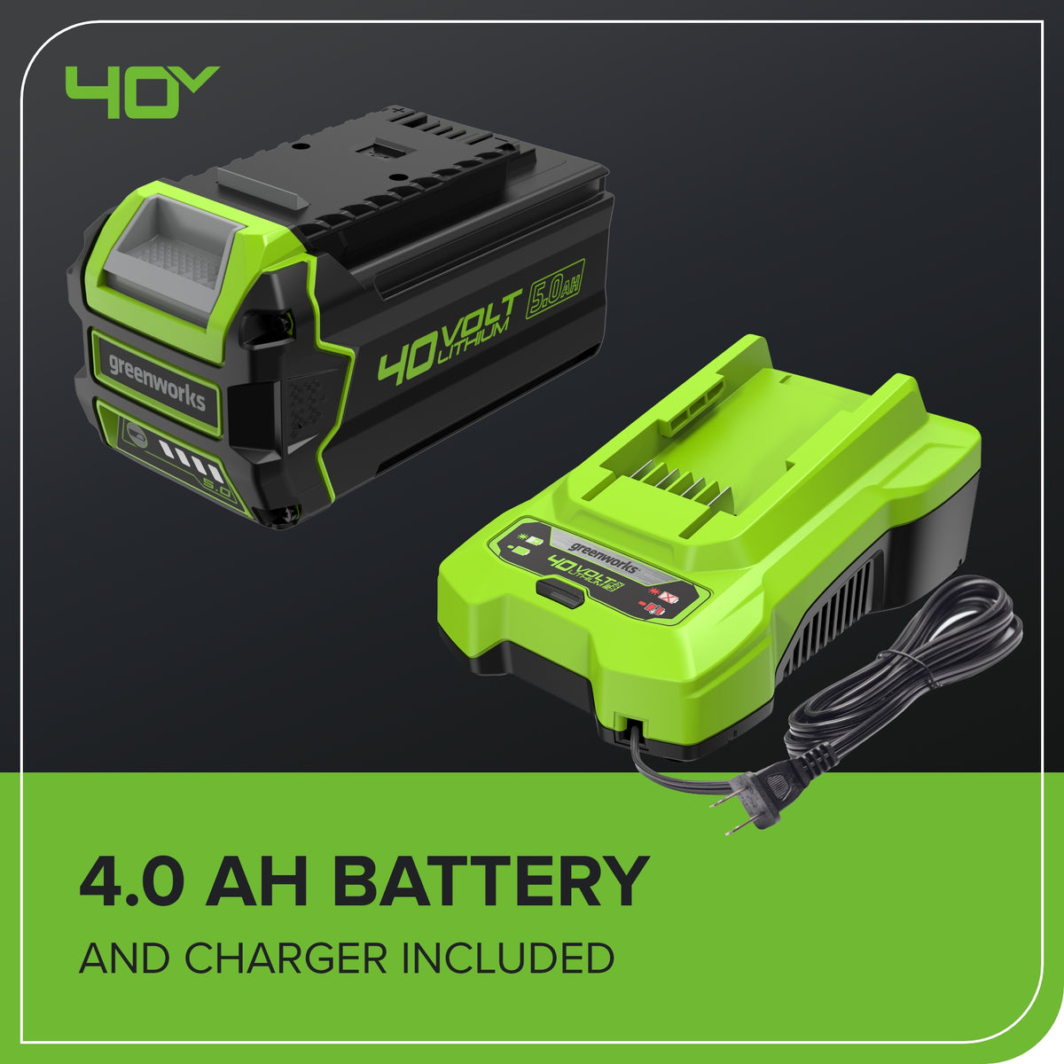 40V 19" Cordless Battery Push Lawn Mower: 5.0 Ah Battery and Charger, LM1934