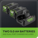 80V 24" Cordless Battery Two-Stage Snow Blower: (2) 5.0 Ah Batteries and Dual-Port Rapid Charger