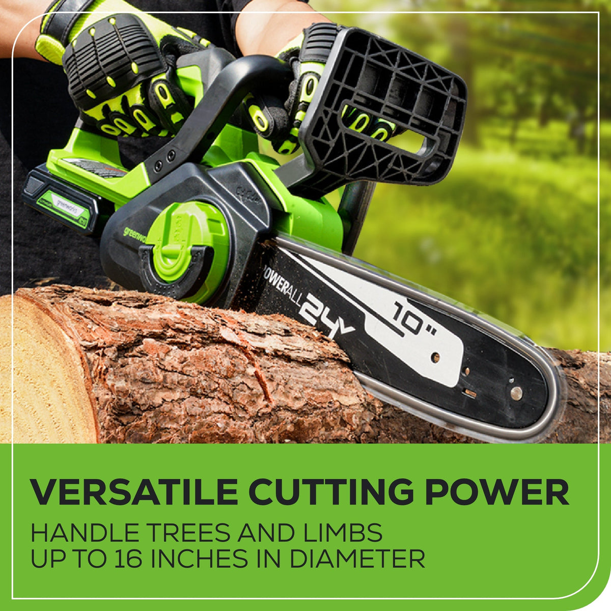 24V 10" Cordless Battery Chainsaw: 2.0 Ah USB Battery and Charger