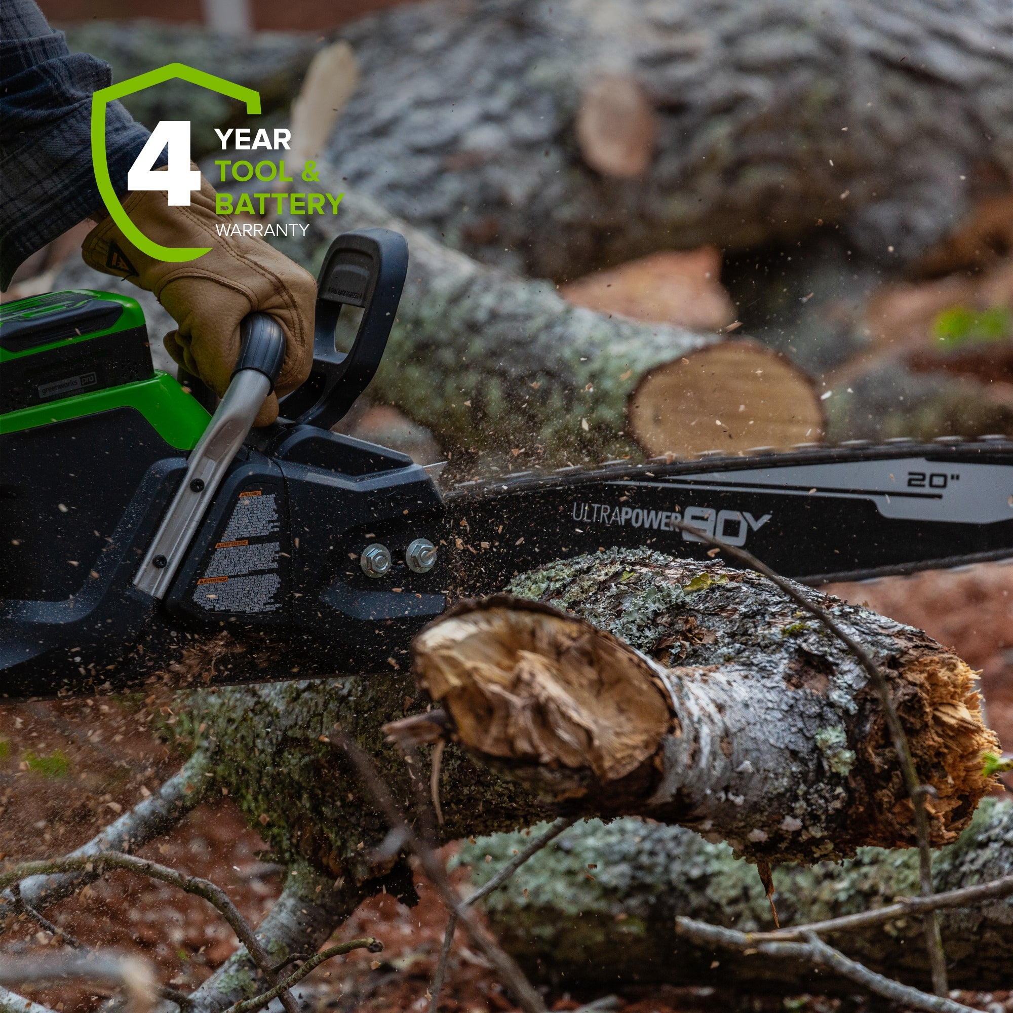 80V 20" Cordless Battery Chainsaw: 4.0 Ah Battery and Charger