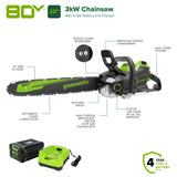 80V 20" Cordless Battery Chainsaw: 4.0 Ah Battery and Charger