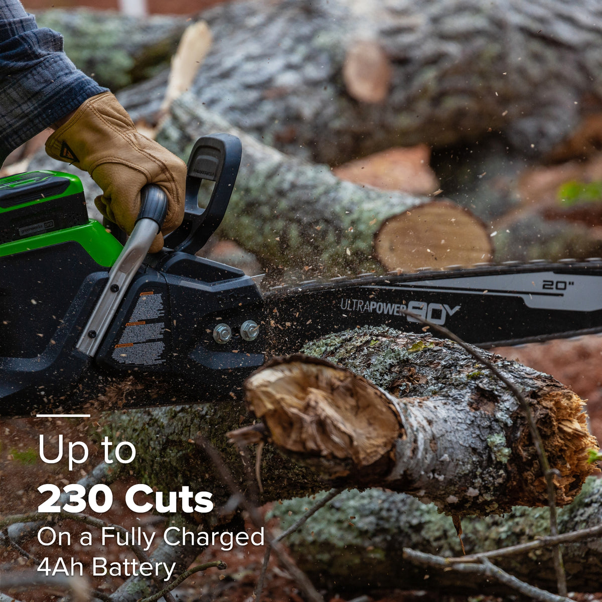 80V 20" Cordless Battery Chainsaw: 4.0 Ah Battery and Charger