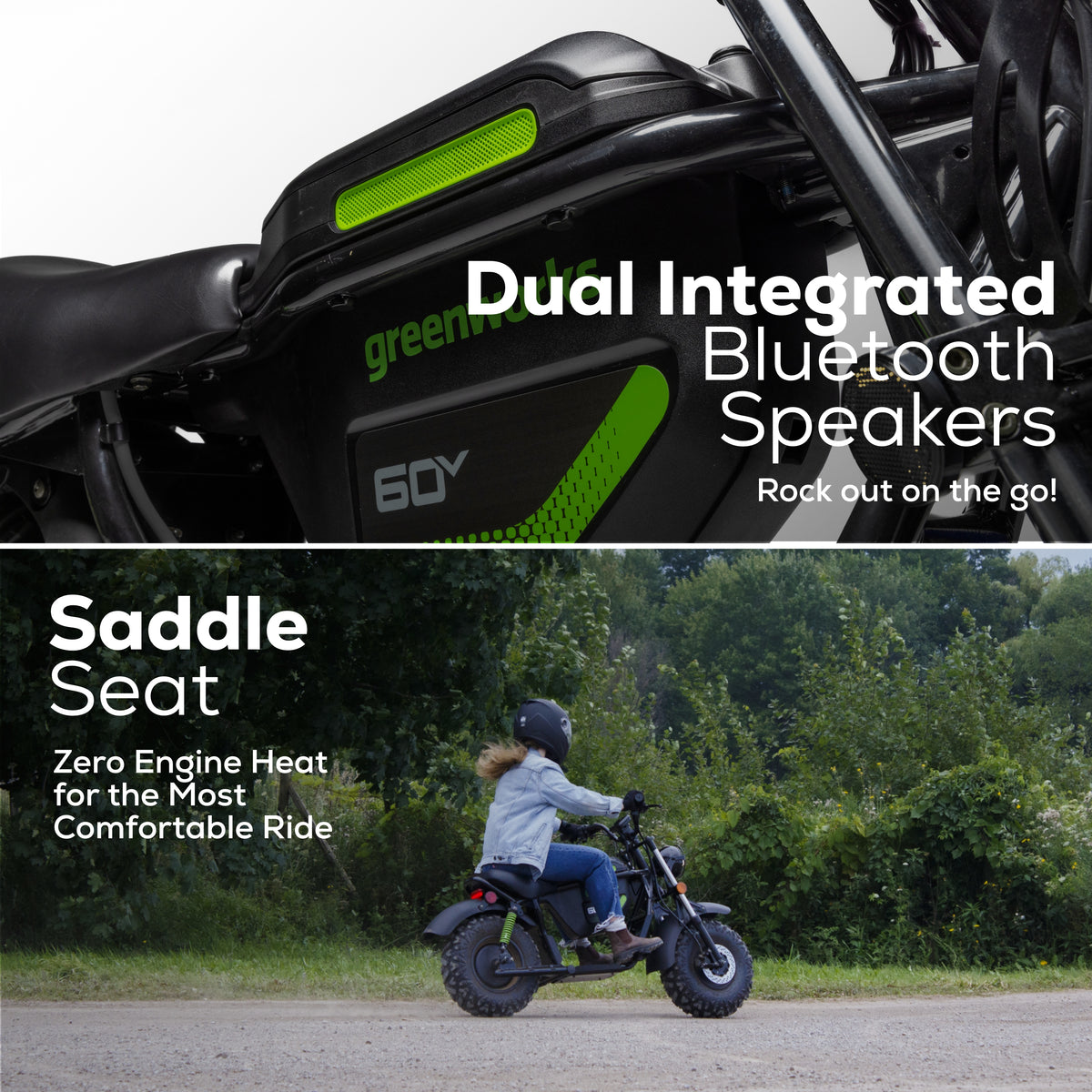 60V STEALTH Series Electric Mini-Bike: (2) 8.0 Ah Batteries and Dual-Port Rapid Charger