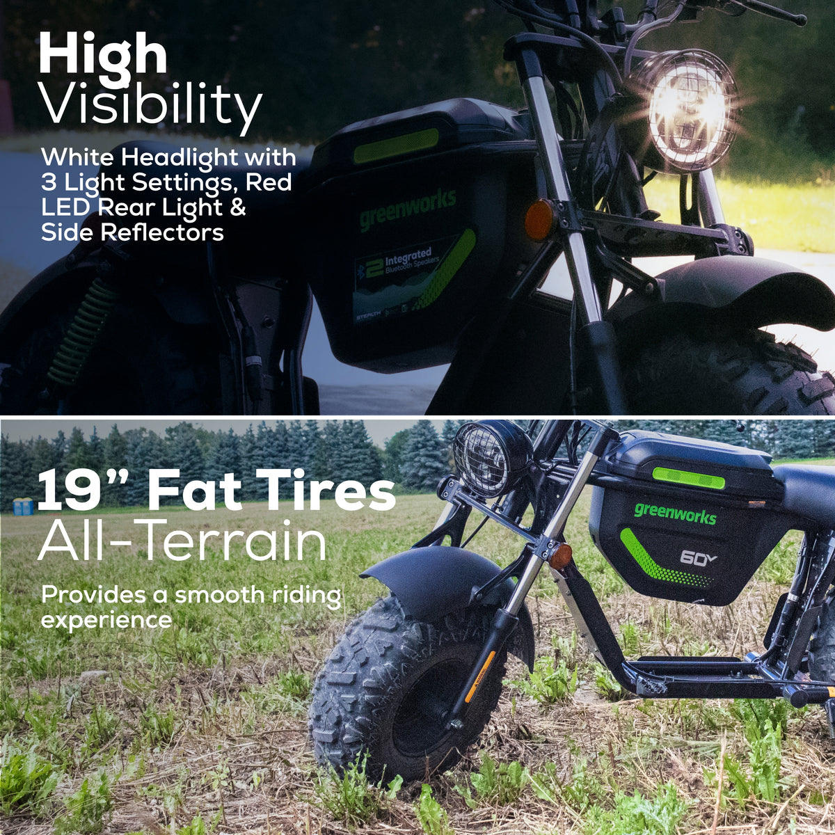 60V STEALTH Series Electric Mini-Bike: (2) 8.0 Ah Batteries and Dual-Port Rapid Charger