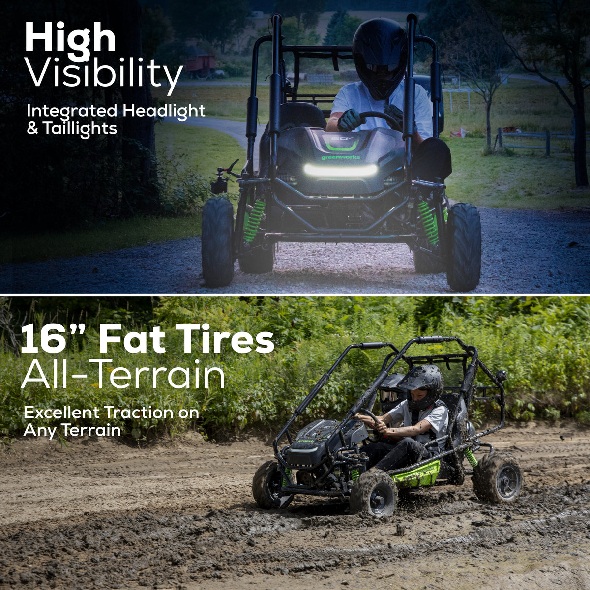 60V Gen 2 STEALTH Series All-Terrain 2-Seat Electric Youth Go-Kart: (2) 8Ah Batteries and Dual-Port Charger