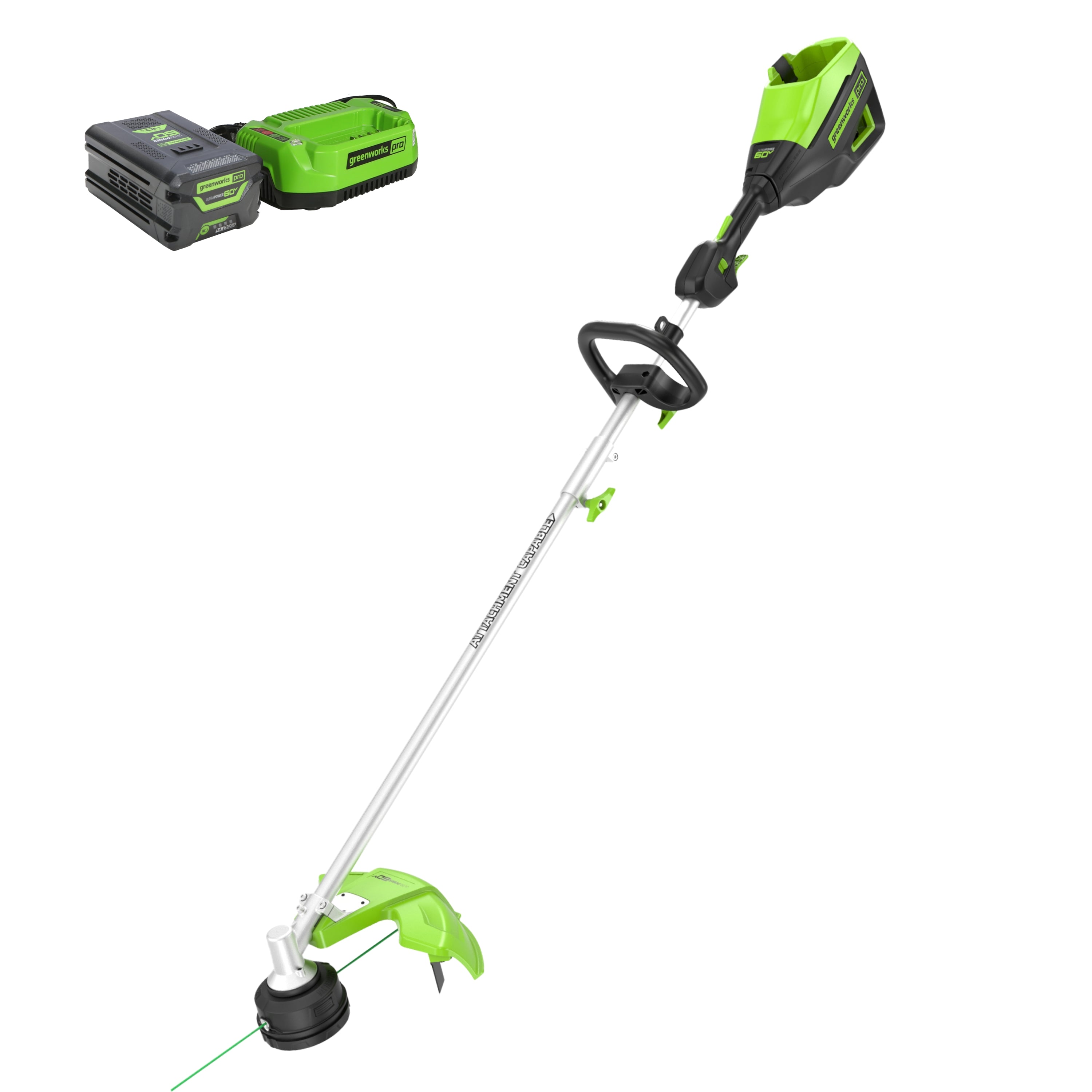 60V 16" Brushless Cordless Battery String Trimmer (Attachment Capable): (1) 4.0 Ah Battery, (1) 3A Charger, (1) Shoulder Strap