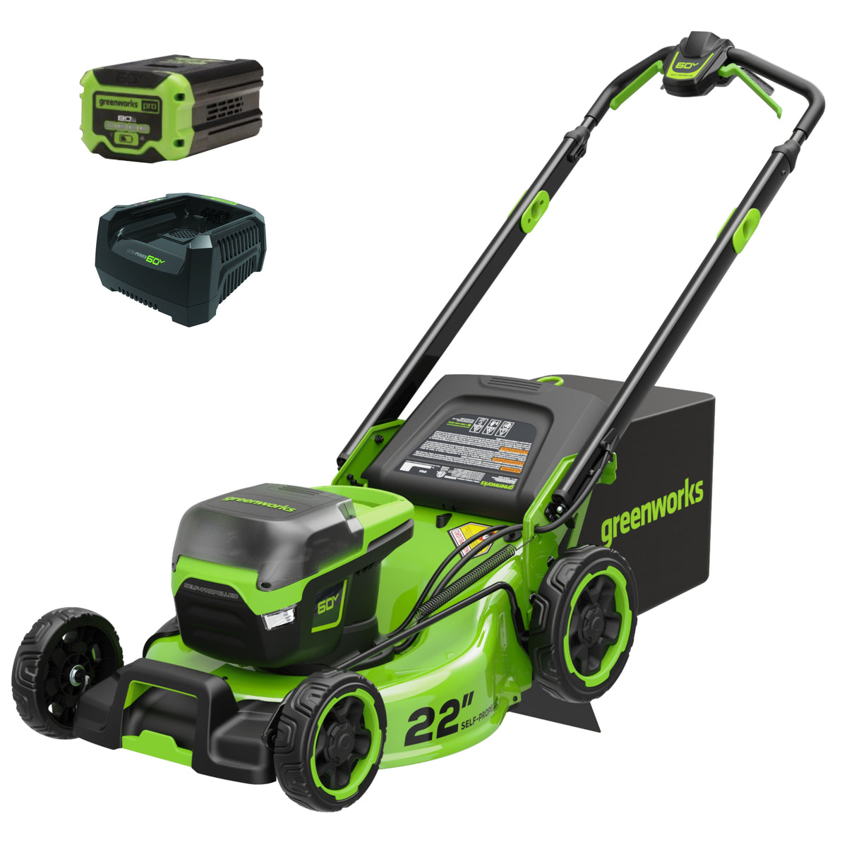 OPEN BOX 60V 22" Cordless Battery Self-Propelled Lawn Mower, 8.0 Ah Battery and 6A Charger, LM2206S