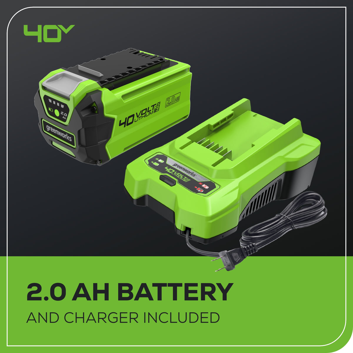 40V Cordless Battery Inflator: 2.0 Ah Battery and Charger