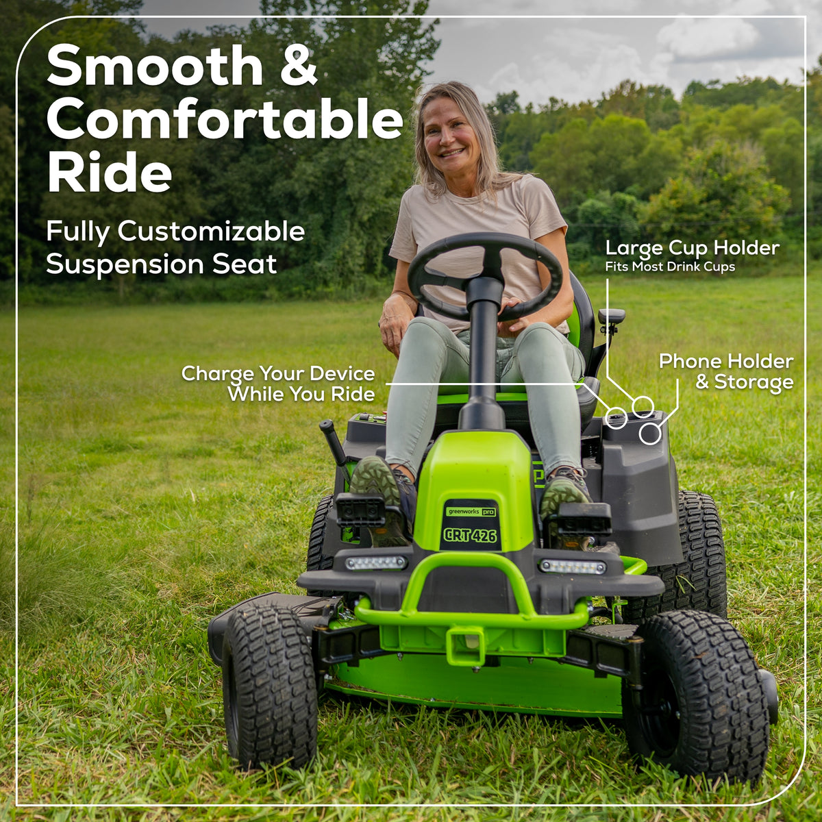 RENEWED 60V 42" Cordless Battery CrossoverT Riding Lawn Mower, (4) 8.0 Ah Batteries and (2) Dual-Port Turbo Chargers, CRT4262