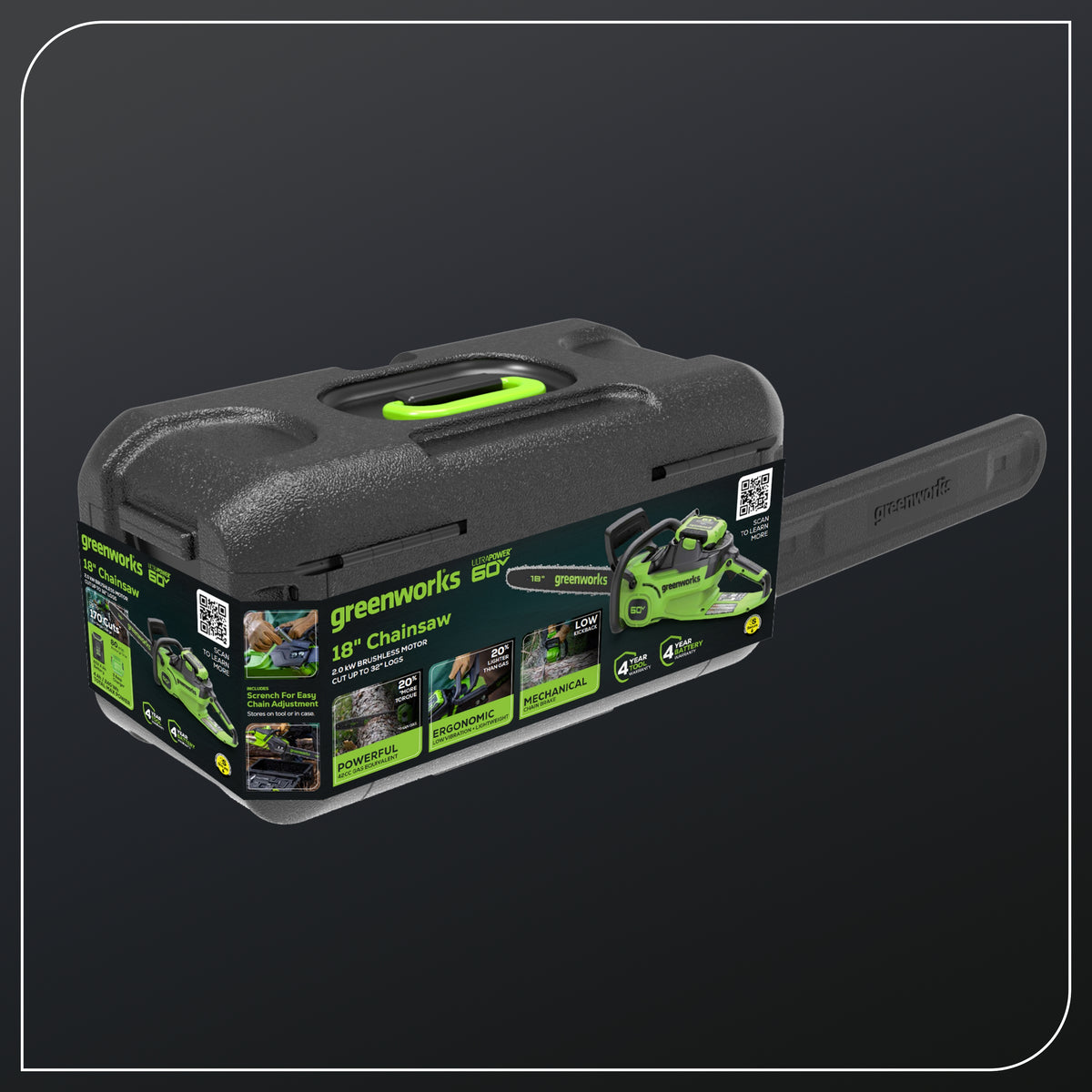 60V 18"Cordless Battery 2.0 kW Chainsaw and Hard Case, 4Ah Battery and Charger