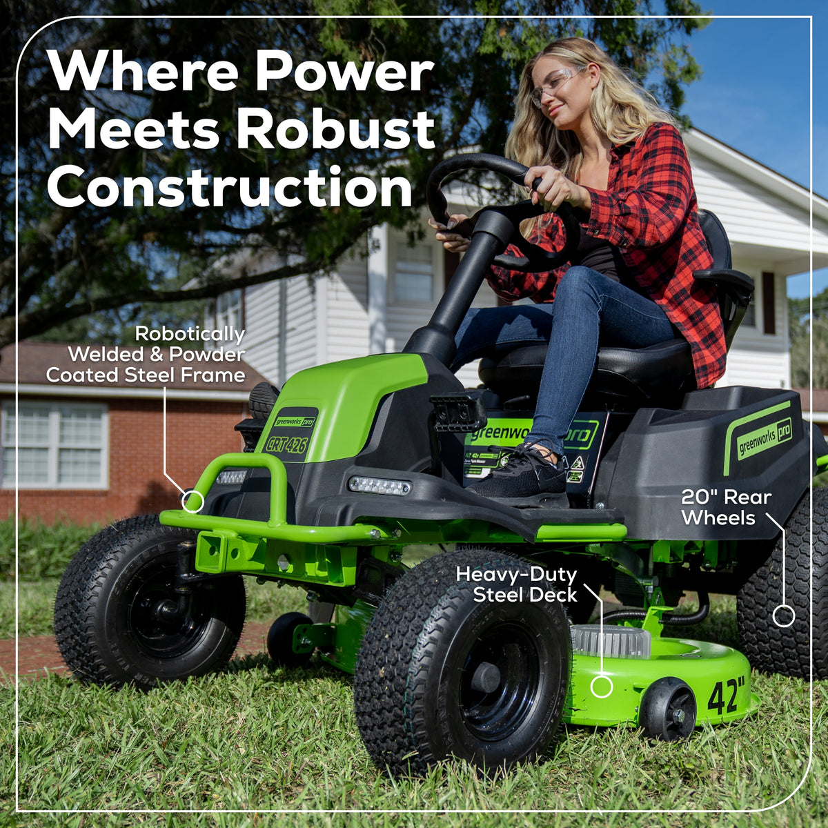 RENEWED 60V 42" Cordless Battery CrossoverT Riding Lawn Mower, (4) 8.0 Ah Batteries and (2) Dual-Port Turbo Chargers, CRT4262