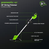 40V 15" Cordless Battery String Trimmer/Blower Combo Kit: 2.5 Ah Battery and Charger