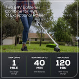 48V (24V x 2) 16" Cordless Battery String Trimmer (Attachment Capable): (2) 4.0 Ah USB Batteries and Dual-Port Charger