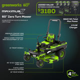 60V 60" MaximusZ Zero Turn: (2) 20.0 Ah, (4) 8.0 Ah Batteries and 1.5kW Charger, MZ6061