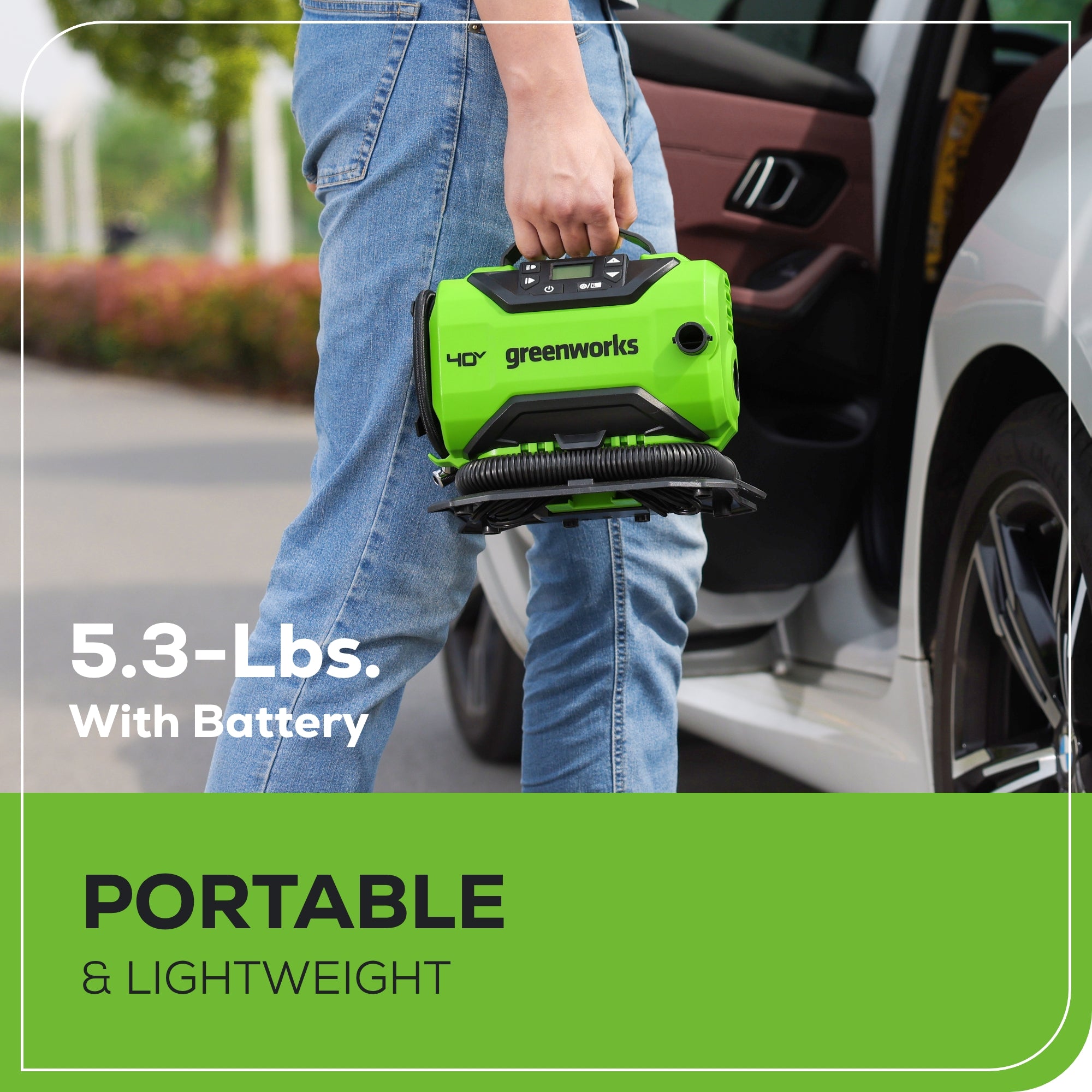 40V Cordless Battery Inflator: 2.0 Ah Battery and Charger