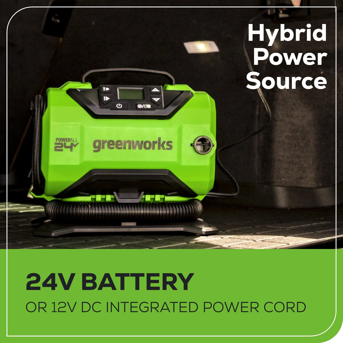 24V Cordless Battery Inflator: 2.0 Ah Battery and Charger