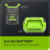 60V 18"Cordless Battery 2.0 kW Chainsaw and Hard Case, 4Ah Battery and Charger