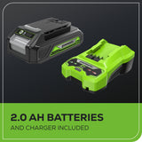 24V 12" Cordless Battery String Trimmer / Edger: (1) 2.0 Ah USB Battery, (1) 2A Charger