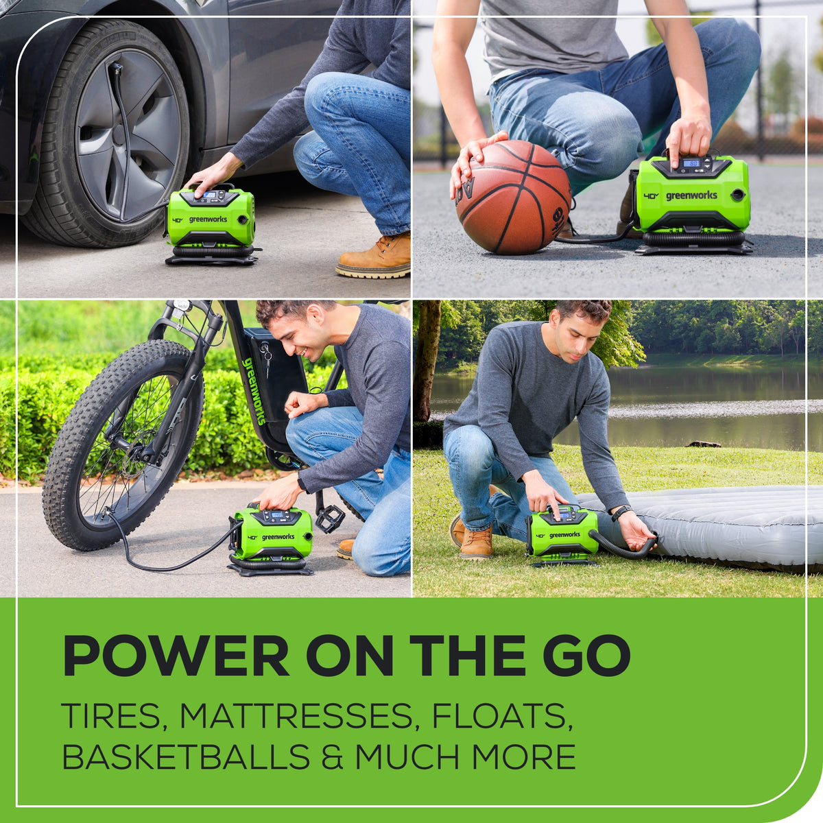 40V Cordless Battery Inflator: 2.0 Ah Battery and Charger